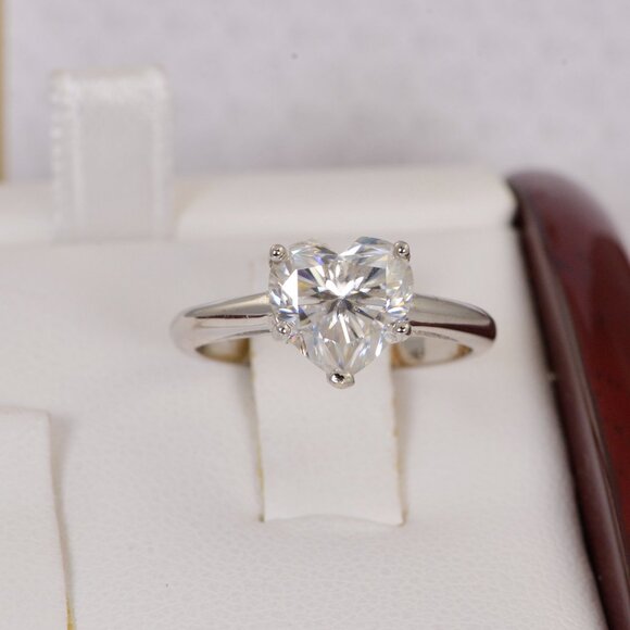 Certified Moissanite 2ct Heart Engagement Ring 925 Sterling - Picture 1 of 5